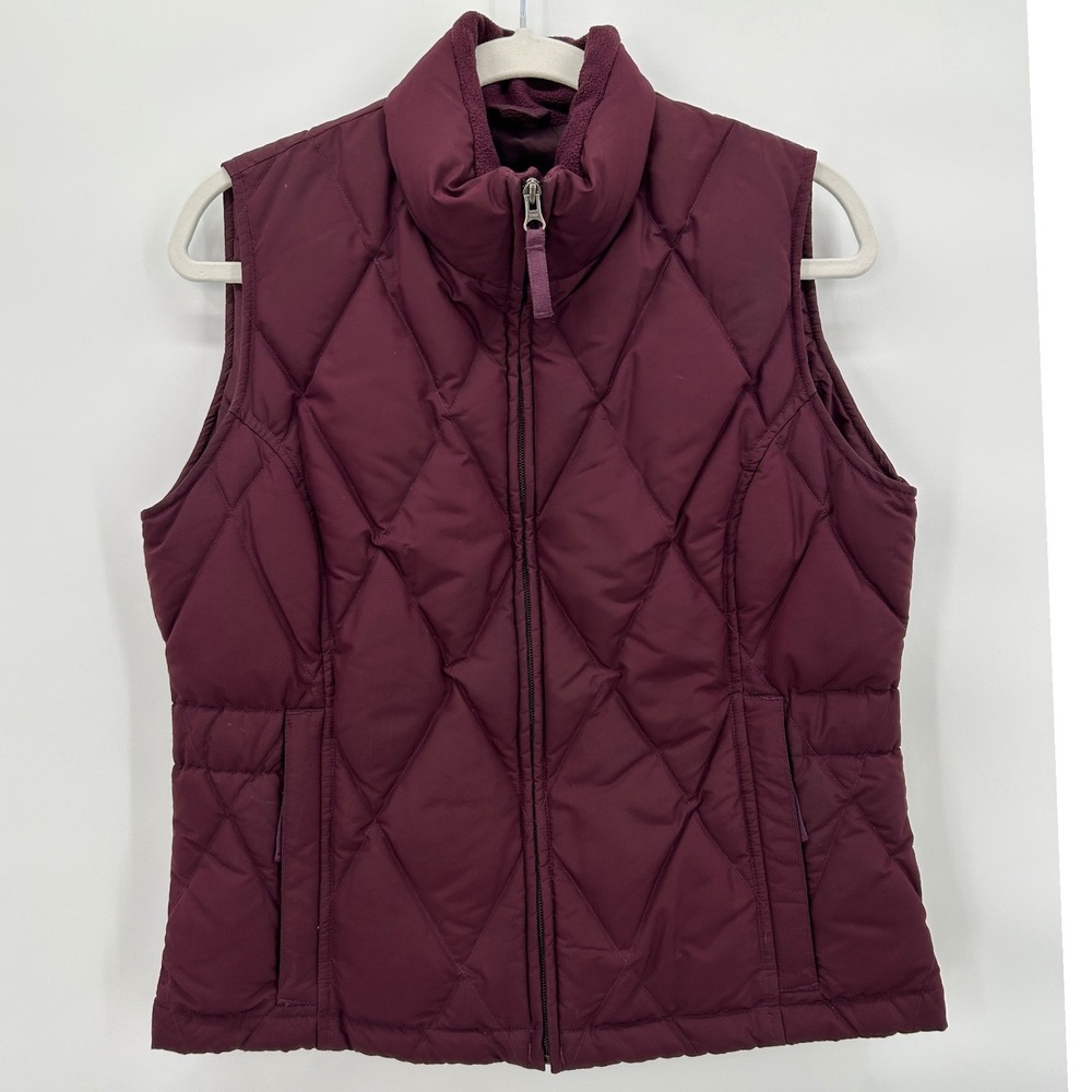 Eddie Bauer Womens Goose Down Puffer Vest‎ Maroon Burgundy Diamond Quilted Small
